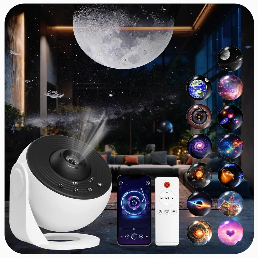 Galaxy Projector for Bedroom Pro Version HD 12 in 1 Film Discs Star Projector Galaxy Light Planetarium Projector with Timer White Noise 360 ° Rotation Bluetooth Remote Control