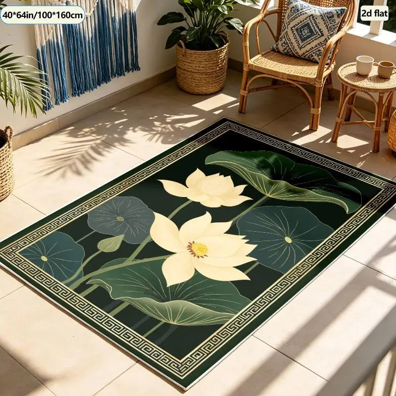 1 Piece Golden Lotus and Green Leaf Pattern Carpet, Soft and Comfortable, All Seasons, Light and Easy to Care For, Home Decor, Room Decor, Autumn, Winter, Suitable for Living Room, Bedroom, Entryway