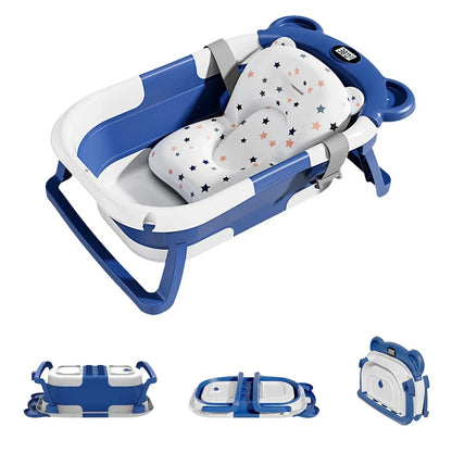 Newborn Collapsible Baby Bathtub Portable Travel Tub with Thermometer And Soft Floating Cushion Drain Hole Baby Tubs