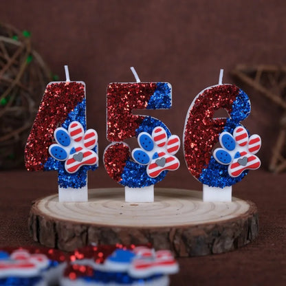 0‑9 Cat Paw Number Birthday Candle Red Blue Glitter Cake Topper Kids Cute Cat Paw First Birthday Cake Decortion Party Supplies