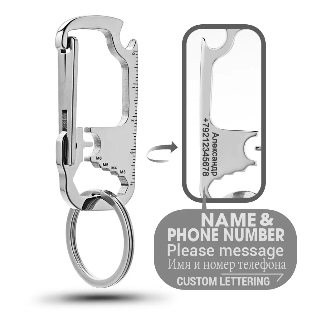 Stainless Steel Personalized Keychains Multifunctional Custom Lettering Keyrings Wrench Tool Bottle Opener Key Chain Ring K421