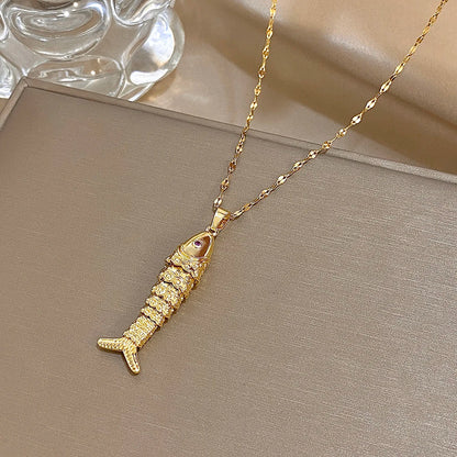 18K Gold Plated Stainless Steel Fish Pendant Necklace for Women