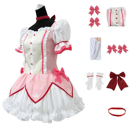 Kaname Madoka Cosplay Costume Wig Anime Puella Magi Madoka Magica Pink Ball Dress Halloween Party Uniform Outfit for Women Girl