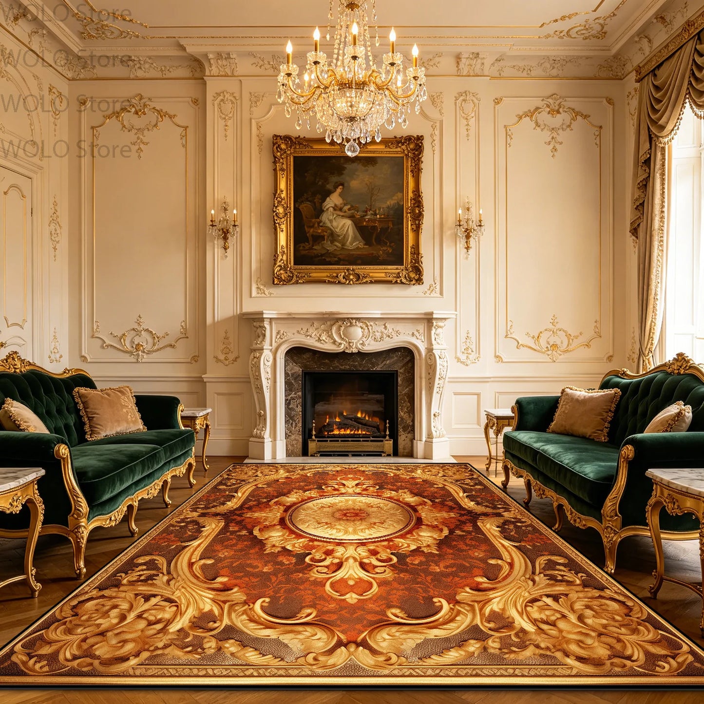 Large Area Baroque Style Carpet for Living Room Fluffy Non-slip Bedroom Decoration Rug Dining Room Office Sofa Area Soft Mats
