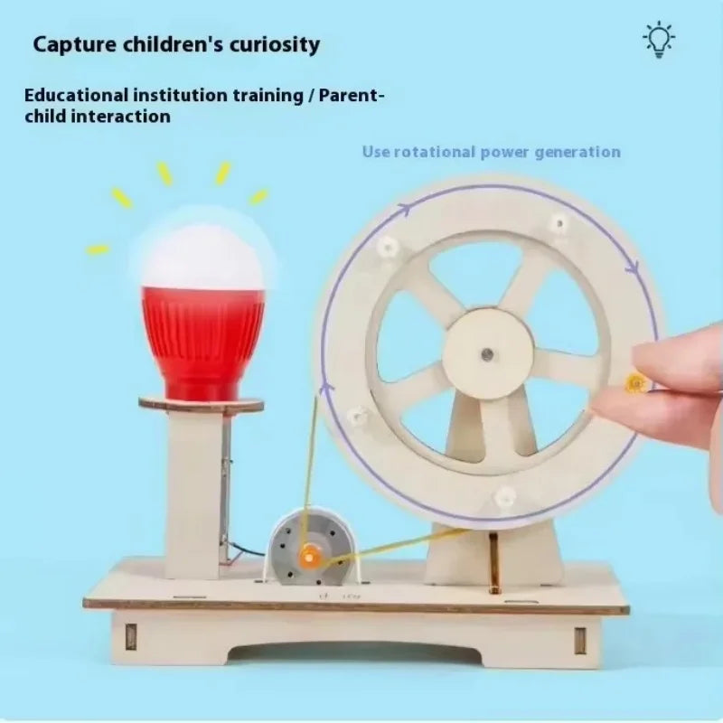 DIY Hand Crank Generator Science Kit STEM Educational Toy for Kids Wooden Physics Experiments to Learn Electricity & Renewable