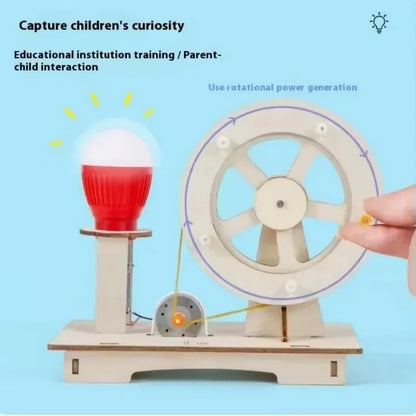 DIY Hand Crank Generator Science Kit STEM Educational Toy for Kids Wooden Physics Experiments to Learn Electricity & Renewable
