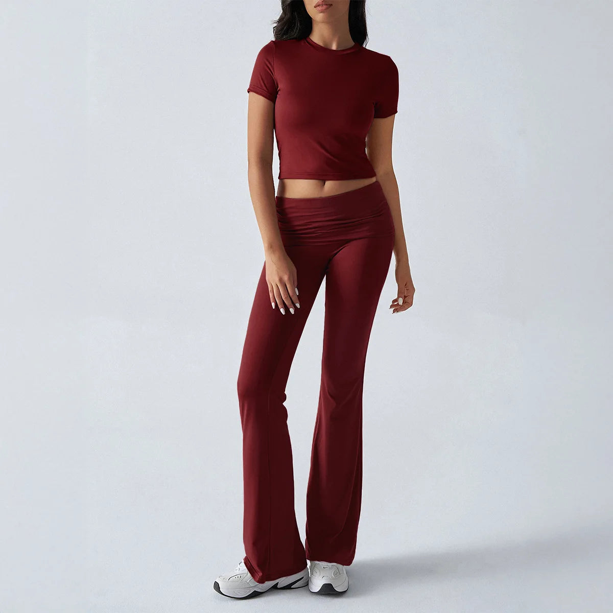 Women's Sexy Tops Suits 2026 Summer Latest Casual Solid Color Yoga Suit Slim Fit Sports Short Sleeved Pants Two-Piece Set Outfit