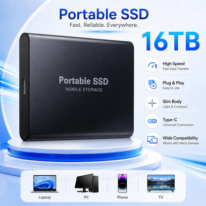 2TB External Hard Drive 4TB Portable SSD USB-C High-Speed Storage Disk for File Backup Compact & Durable