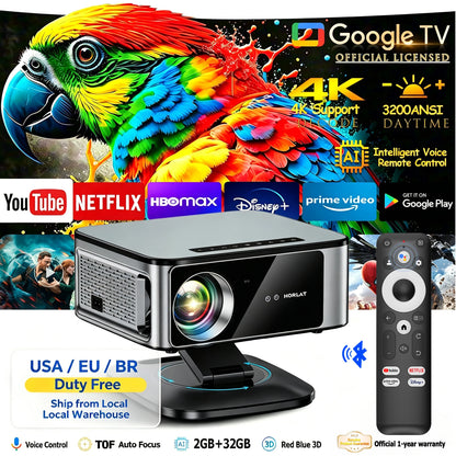 HORLAT 3200Ansi Lumens 4K Full HD Projector T10ULTRA 2G 32G Home Theater WiFi Android 14 Portable Smart TV Cinema Beam Projector