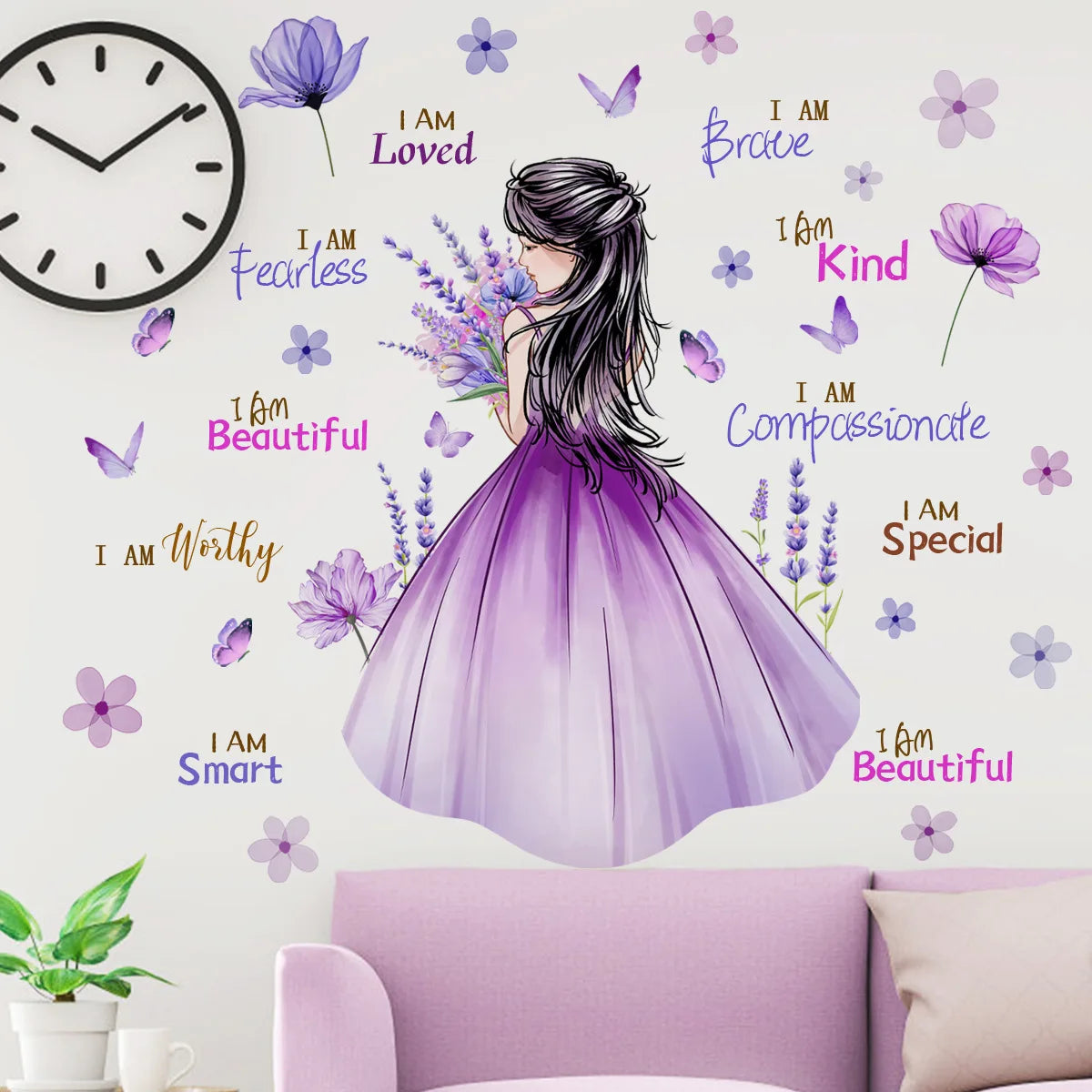 motivational 3d purple flower gilr wall sticker self adhesive Inspirational quote wall decal