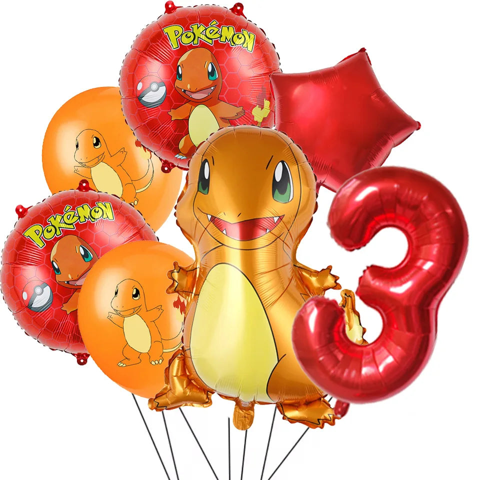 7Pcs/Set Pokemon Balloon Set Pikachu Charmander Cartoon Aluminum Foil Balloons Party Decoration Props Toy Anime Birthday Party