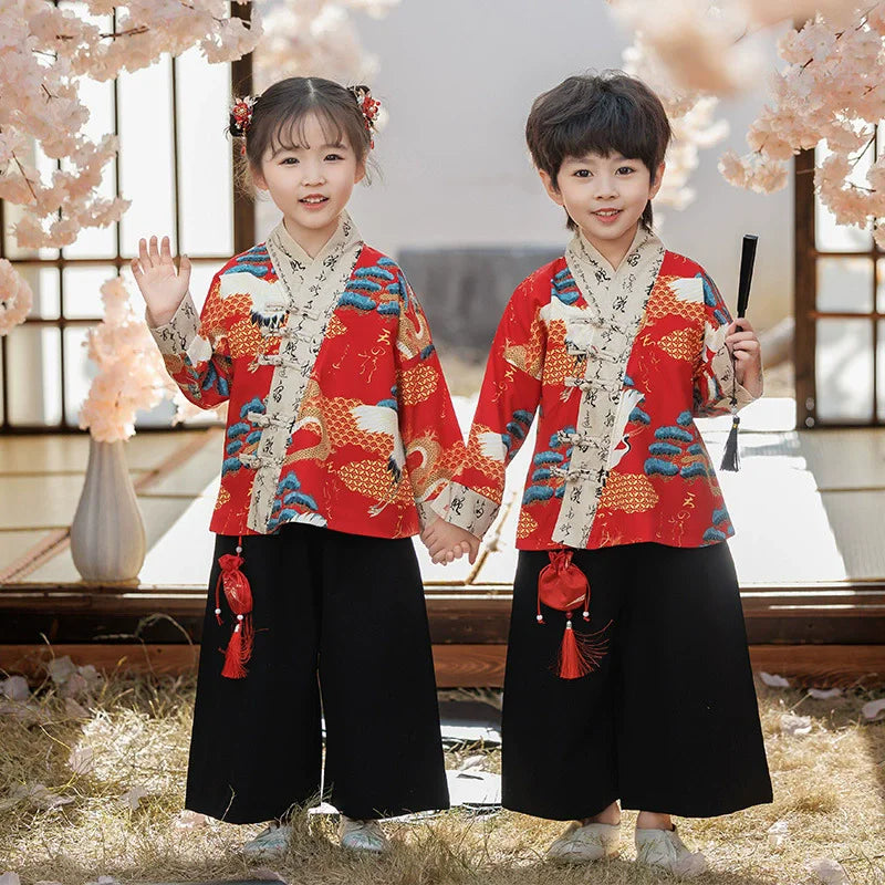 Fashion Hanfu Girl Suit Tang Costume Summer Chinese Style Boy Set Children's Sets Casual Kids Clothes Performance Baby Outfit