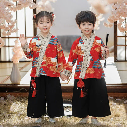 Fashion Hanfu Girl Suit Tang Costume Summer Chinese Style Boy Set Children's Sets Casual Kids Clothes Performance Baby Outfit