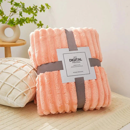 Coral Fleece Flannel Blanket 300GSM Ultra Soft Microfiber Plush Throw Blanket Warm Striped Cozy Blanket for Couch Bed Sofa