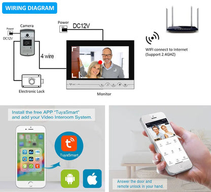 WiFi Video Doorphone Intercom 4 Wire 1V1/1V2 9 inch LCD RFID Camera Doorbell Access Control System APP Unlock W/ Electric Lock