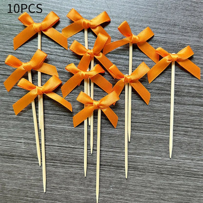 10pcs Pink Bow Cupcake Topper Plugin Dessert Baking Decoration Birthday Themed Party Cake Top Cover Bow Dessert Topper Decor