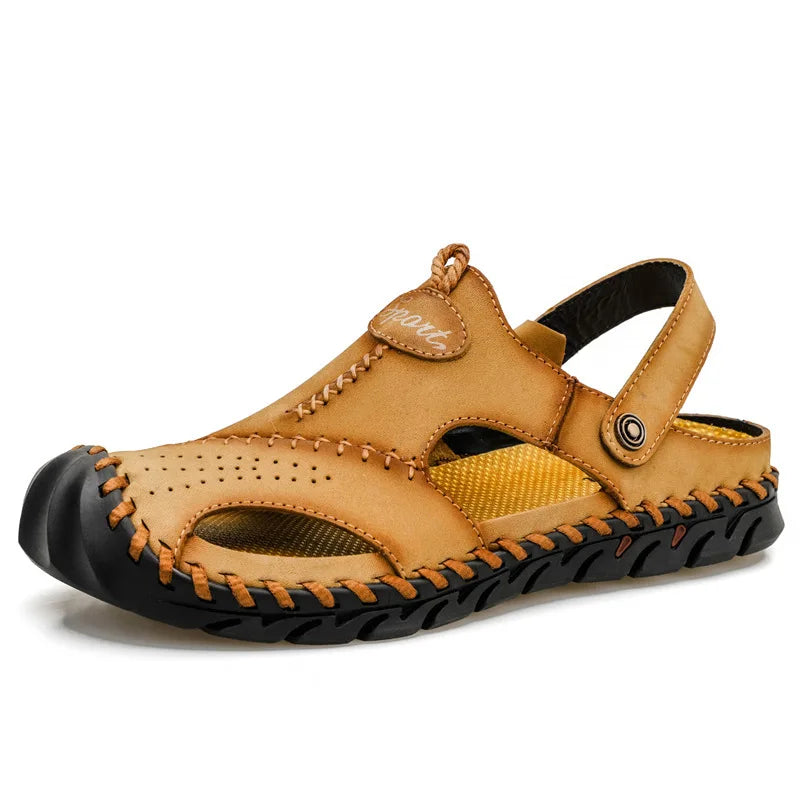 Genuine Leather Men's Sandals Soft Comfor Slippers Men Summer Outdoor Beach Shoes designer High Quality Men sandalias Plus Size