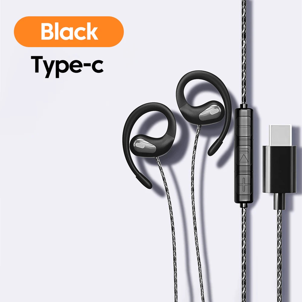 3.5mm/Type-C Wired Headphones Hook-on Ear HD Noise Cancelling Call Earphones With Dual Mic Headset For Cellphone Computer Earbud