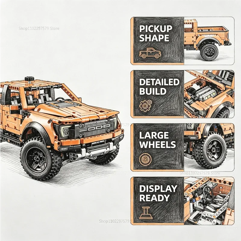 1379PCS Tech Raptors F150 Truck Race Car Building Kit Compatible MOC Creative DIY Vehicle Bricks Toys Gift for Kids Teens Adults