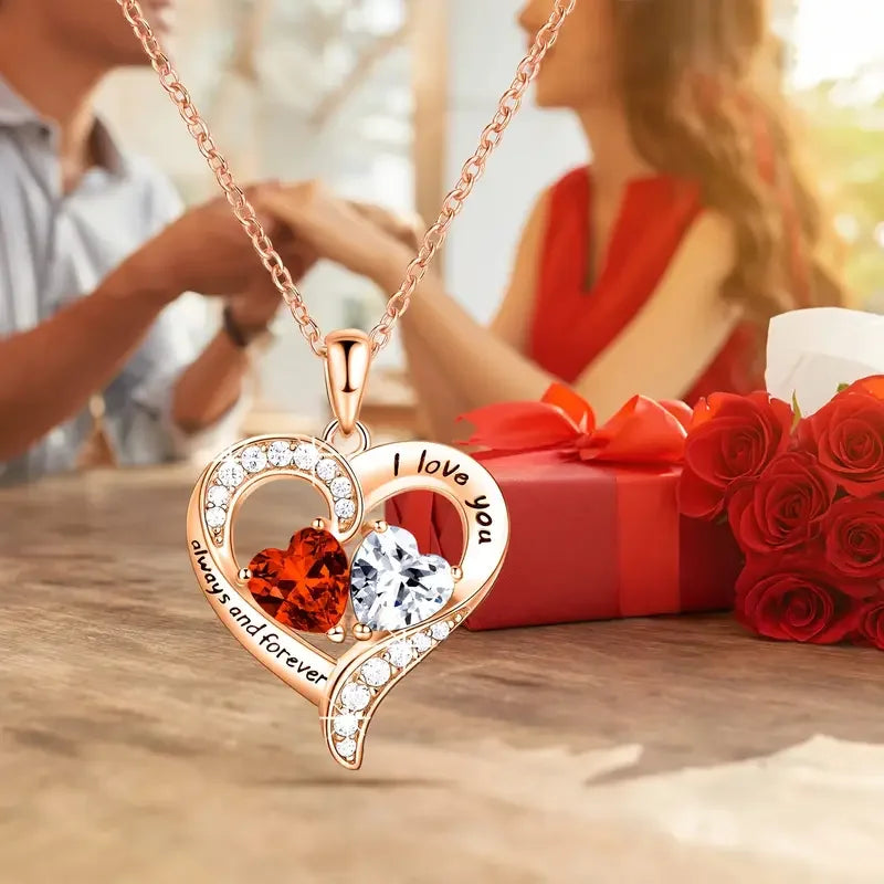 Elegant Red Heart Pendant Necklace with Rose Gift Box - Romantic Valentine’s Day, Birthday, or Mother’s Day Gift for Wife, Mom