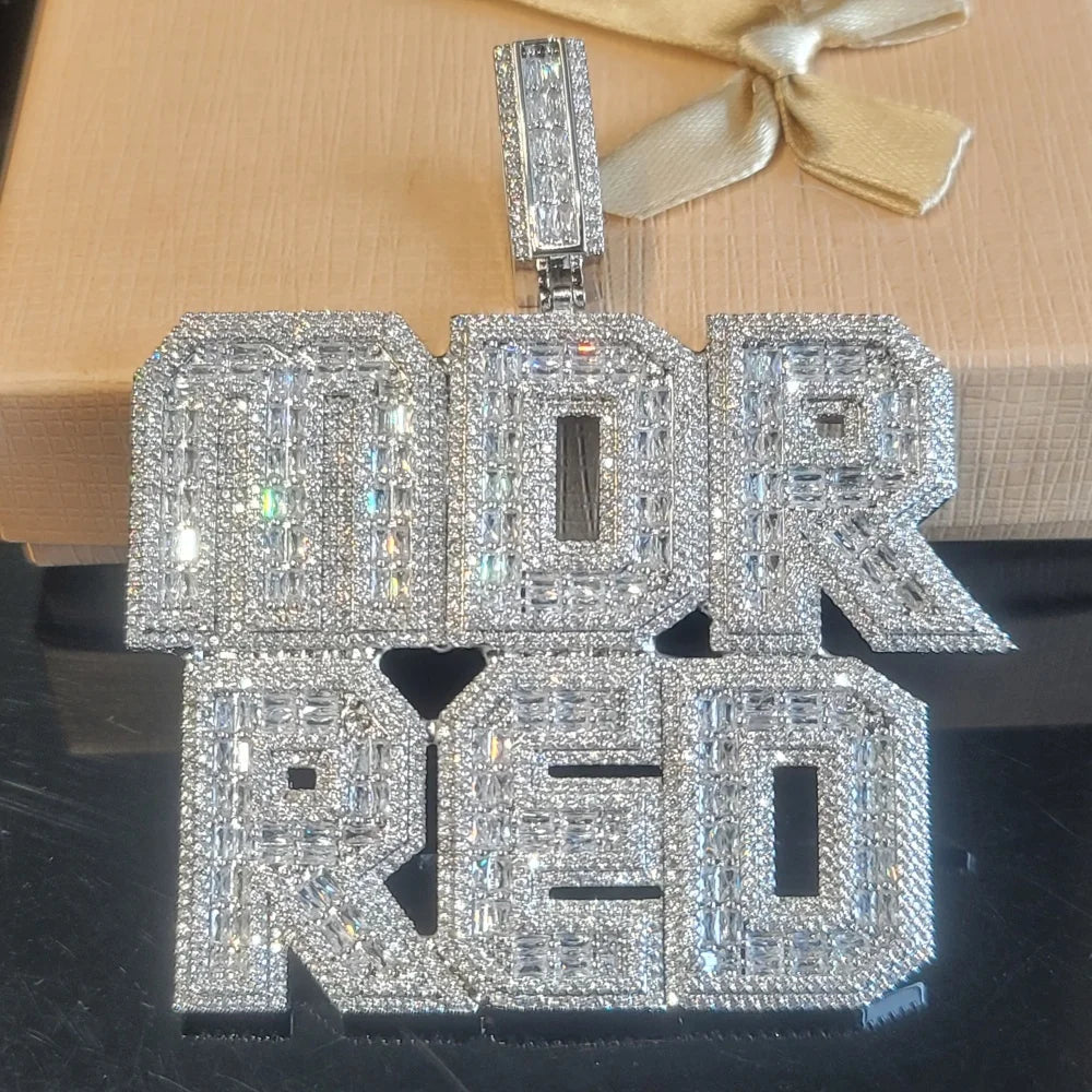 Customized Iced Out Square Name Pendant Personalized Any Letter Number Necklace Cuban Chain Icy Two Rows Hip Hop Jewelry Gifts