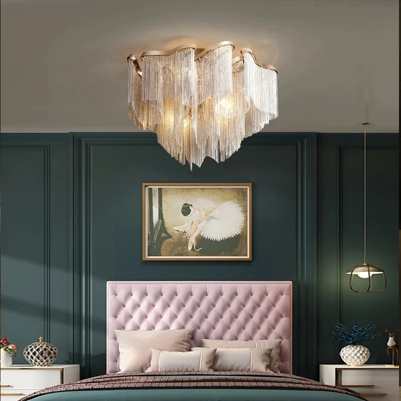 Luxury Tassels Led Pendant Lights New Gold Lustres Hanging Lamps For Ceiling Modern Decoration Home Decor For Bedroom Chandelier