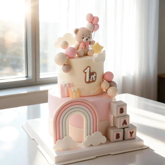 Pink Bear Dolls Cake Topper Girl Birthday Party Cake Decor Kids Birthday Cake Bakings Baby Shower Gifts Wedding Cake Decoratings