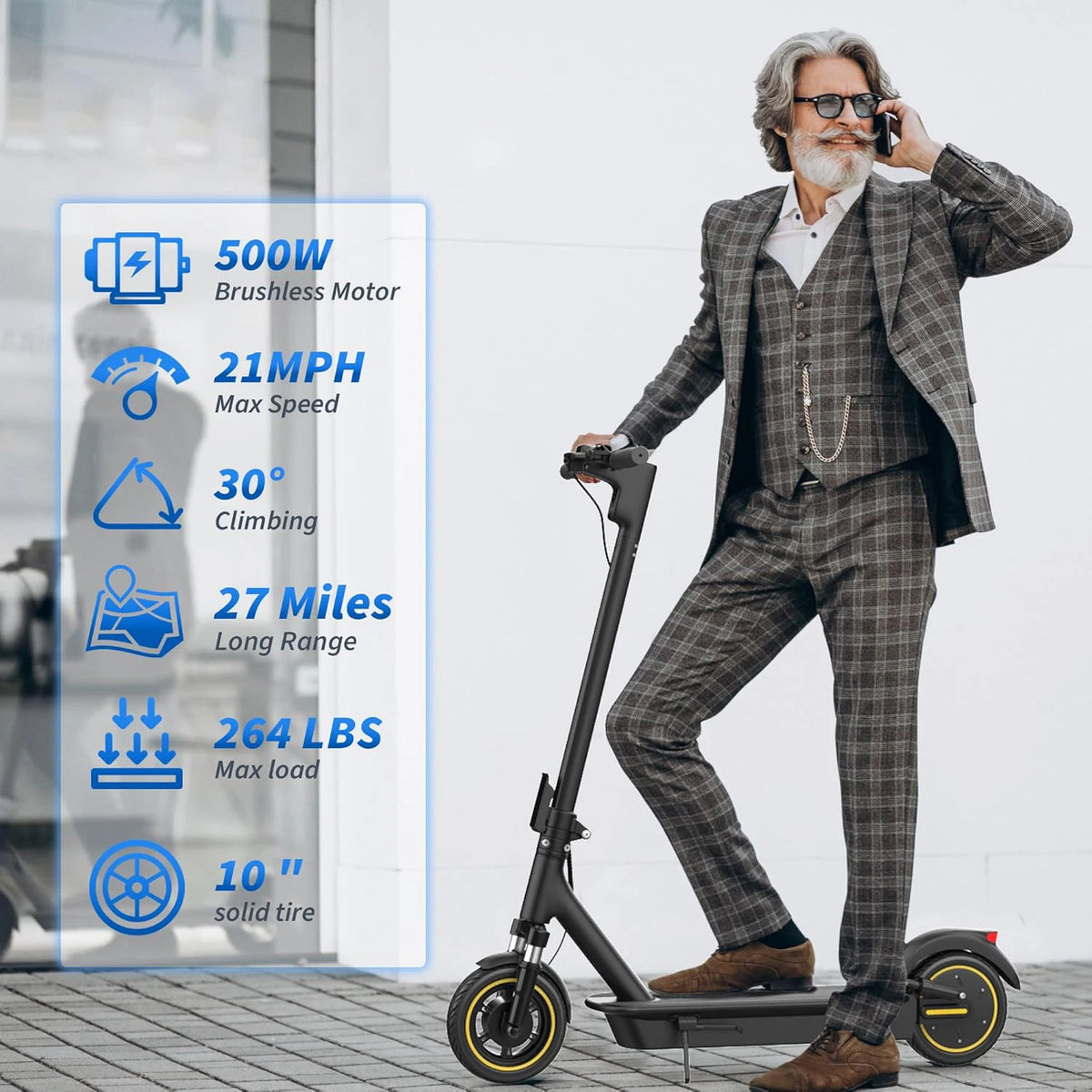 10inch Electric Scooter, 500W Powerful Motor & 22MPH Top Speed, 28 Miles Range, Folding E Scooter with Dual Braking for Teens and Adults Commuting