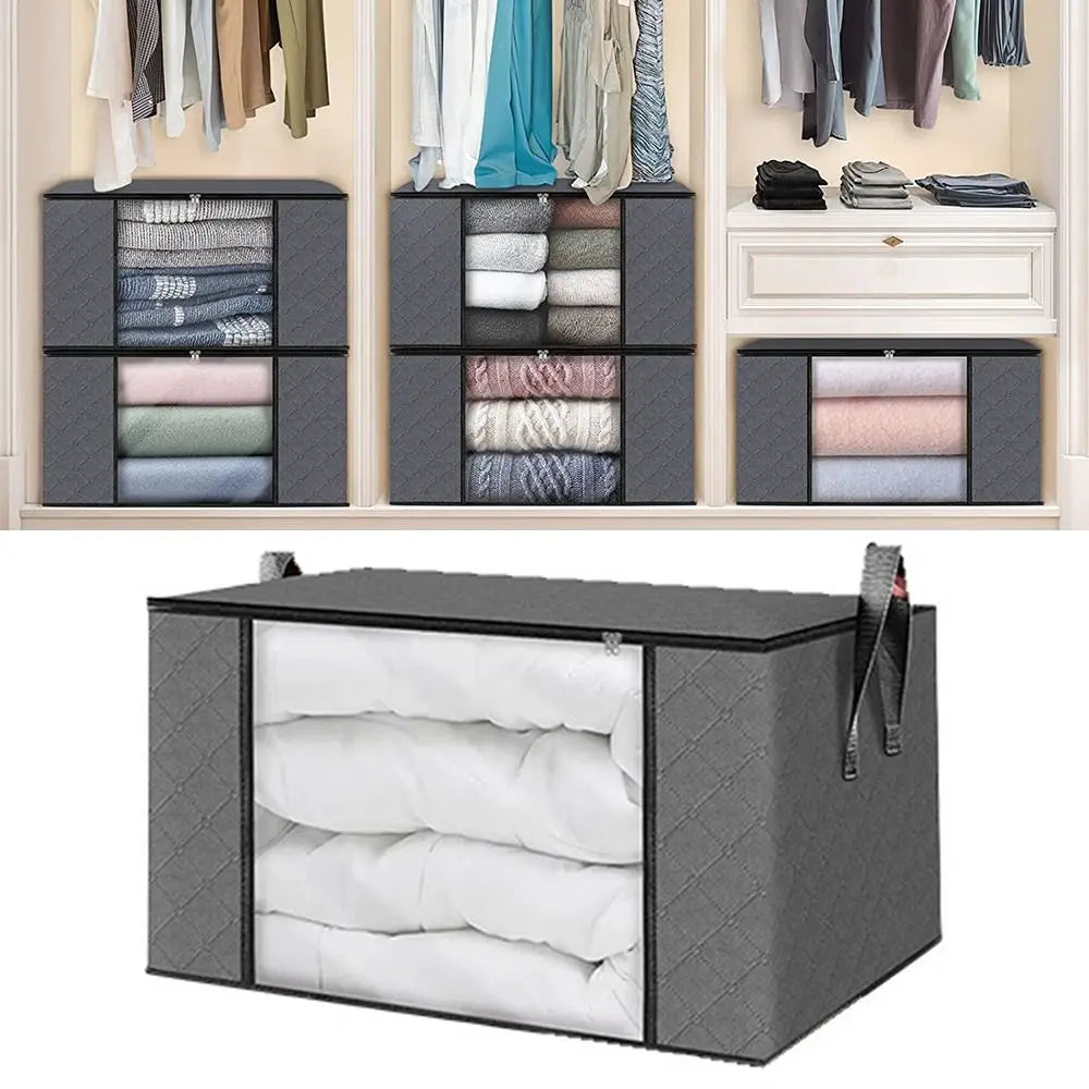 35L/60L/90L Foldable Storage Box Transparent Window Non-woven Fabric Clothes Storage Bins With Lids Dustproof