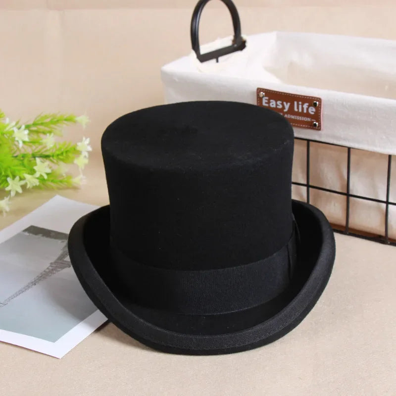 100% Wool Magic Top Hat & President Derby, Felt Jazz Cap & Equestrian Style, Gentleman Formal Hat Collection