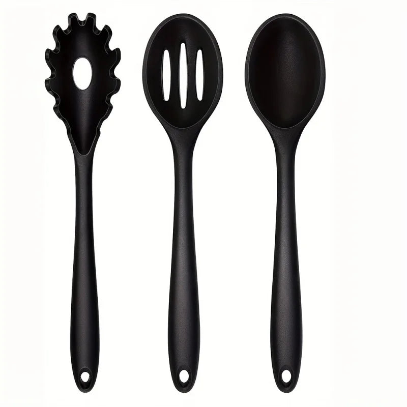 1/3-Piece Silicone Cooking Spoon Set - Heat-Resistant, Large Slotted & Solid Spoons for Non-Stick Cookware, Mixing & Filling