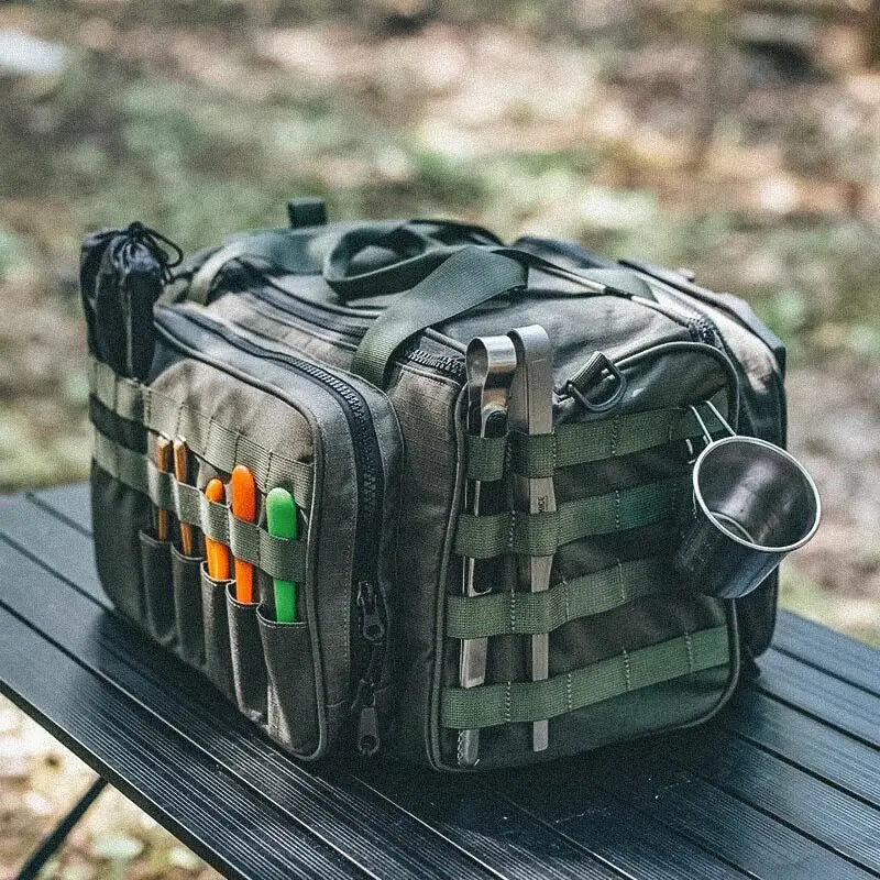 Outdoor Style Camping Picnic Bag, Field Tableware Storage, Tactical Wind Compartment, Sundries, Multi-functional Portable Should
