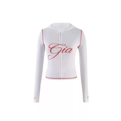 Gia Straight Shoulder Slim Letter Print Slim Hooded Zipper Short Jacket Sports Casual Pants Set