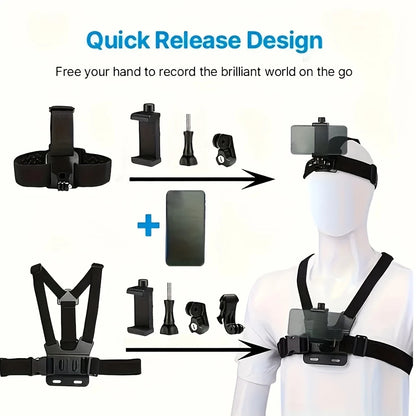 Mobile Phone Head Chest Strap Harness Mount Holder Kit Cell Phone Clip for IPhone/Samsung for GoPro AKASO DJI Osmo Action Camera