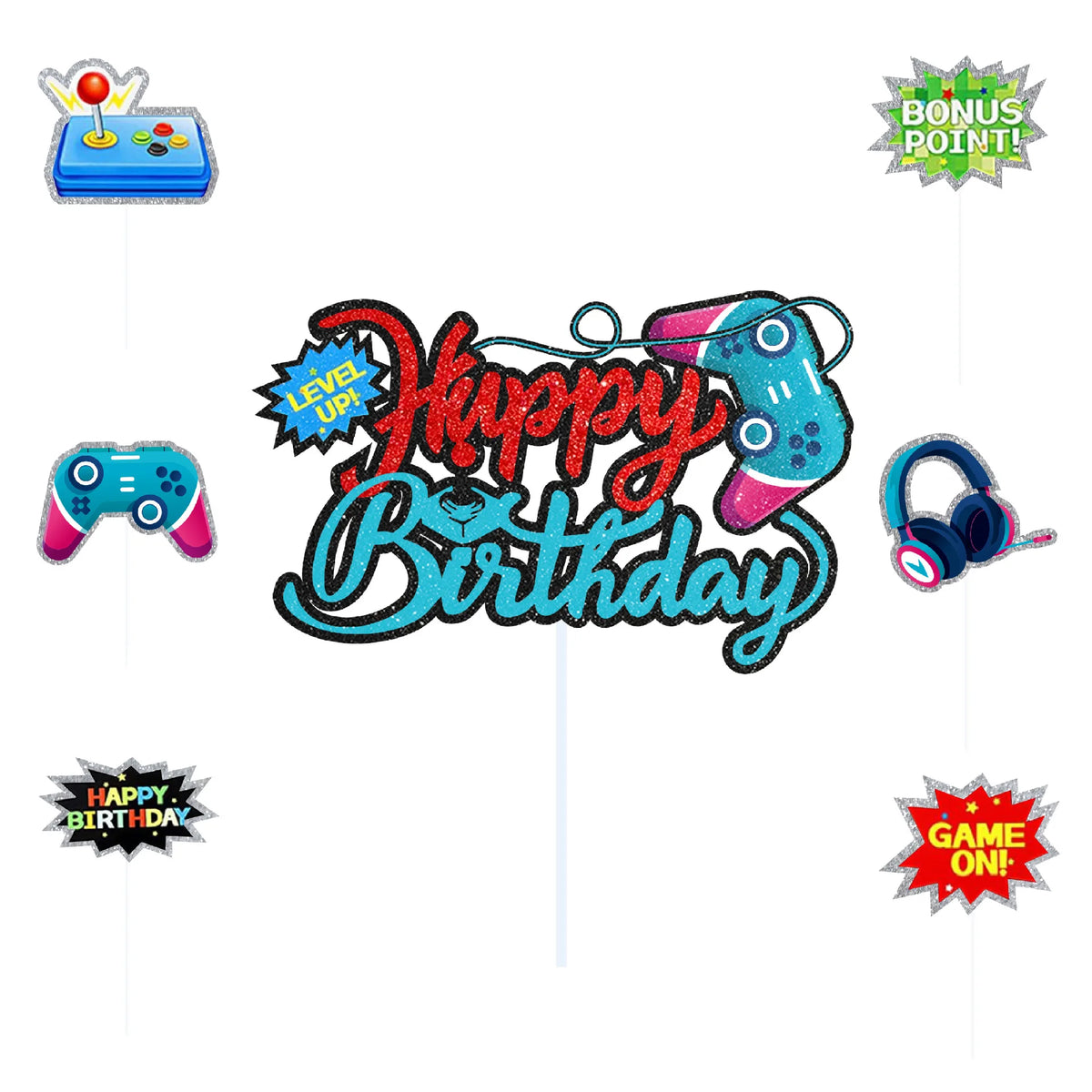 GamePad Cake Topper Happy Birthday Wedding Game on Kids Boys Party Baby Shower Cupcake Toppers Decoration Baking Supplies DIY