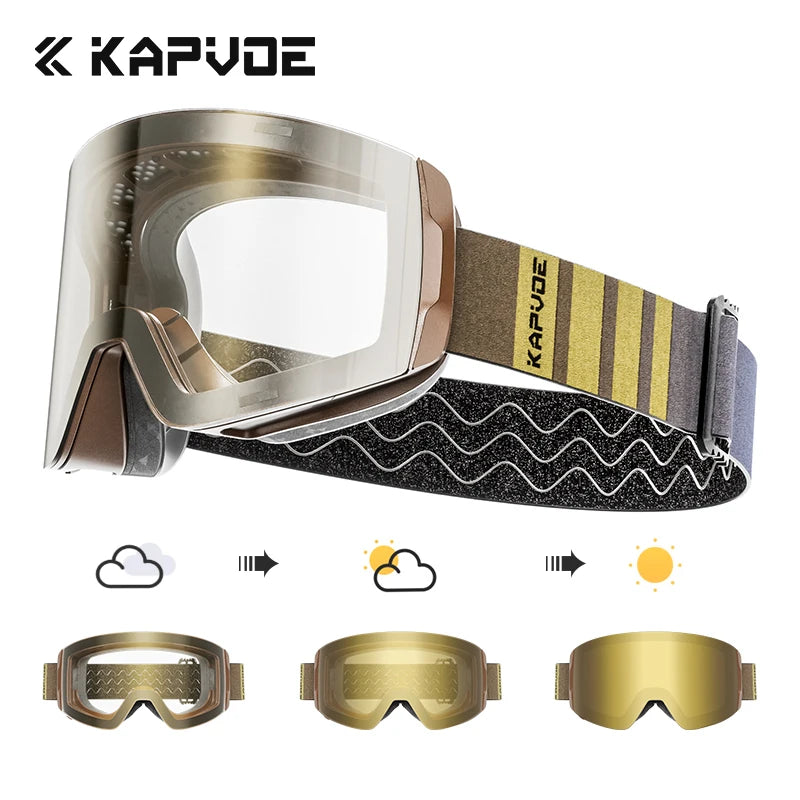 Kapvoe Snow Goggles Ski Snowboarding Skiing Sunglasses for Women Men Anti-Fog Lens UV400 Photochromic Glasses Motorcycle Glasses
