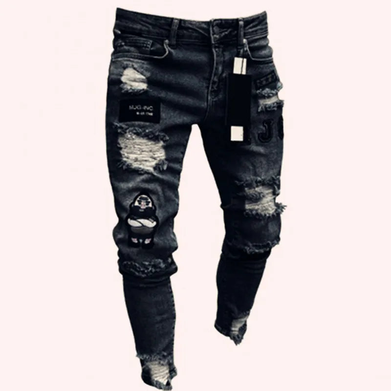 2025 New mbroidery Skinny Ripped Jeans Men Cotton Stretchy Hole Slim Fit Hip Hop Denim Pants Casual Jeans for Men Jogging Trouse