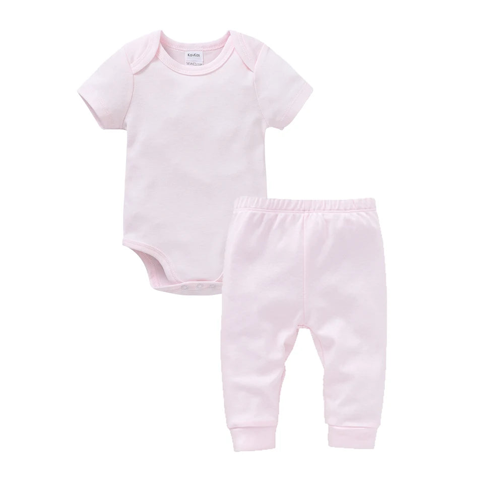 2/6 Pcs/lot Muslin Blank Baby Rompers Pants Set Plain Colors Summer Short Sleeve Bodysuit Kids Clothing Set Boys Clothes