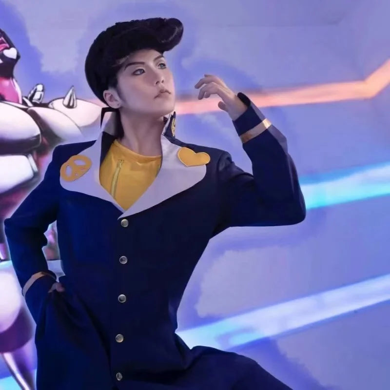 Anime JOJO Bizarre Adventure Josuke Higashikata Cosplay Costume Blue Jacket Uniform Set Party Carnival Halloween Outfits