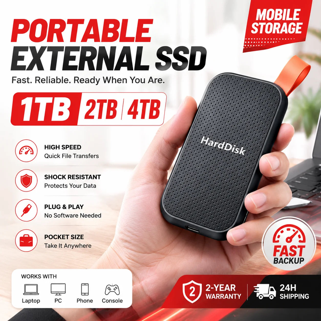 High-Speed Original SSD 2TB Portable USB3.1 Hard Drive 4TB Noiseless Disk for Freelancer Laptop Tablet Workbench