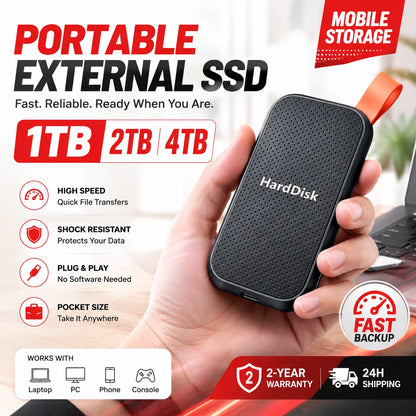 High-Speed Original SSD 2TB Portable USB3.1 Hard Drive 4TB Noiseless Disk for Freelancer Laptop Tablet Workbench