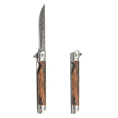 Stainless Steel Folding Knife | Wood Handle, Foldable Blade | Camping & Outdoor Carry
