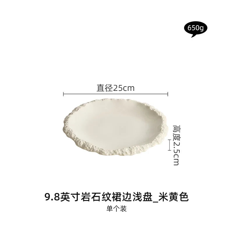 Rock Pattern Skirt Plate Dish Dish Household Ceramic Flat Shallow Plate Hotel Display Plate