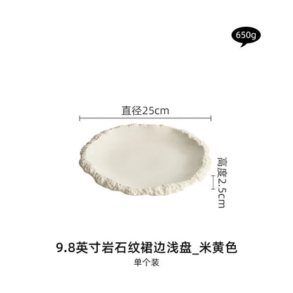 Rock Pattern Skirt Plate Dish Dish Household Ceramic Flat Shallow Plate Hotel Display Plate