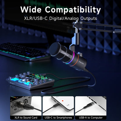 COMICA D10/D10 PRO RGB Cardioid USB/XLR Dynamic Desktop Gaming Mic Wired/Wireless Microphone for Streaming Interview Podcast