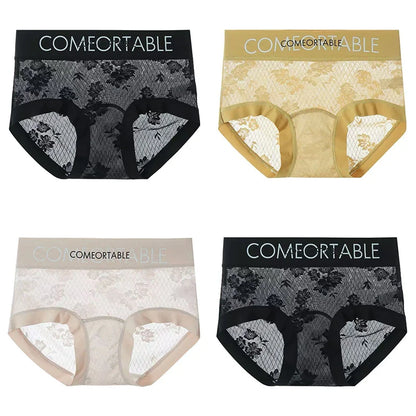 4PCS Women Seamless Panties Transparent Briefs Plus Size Lace Antibacterial Panties