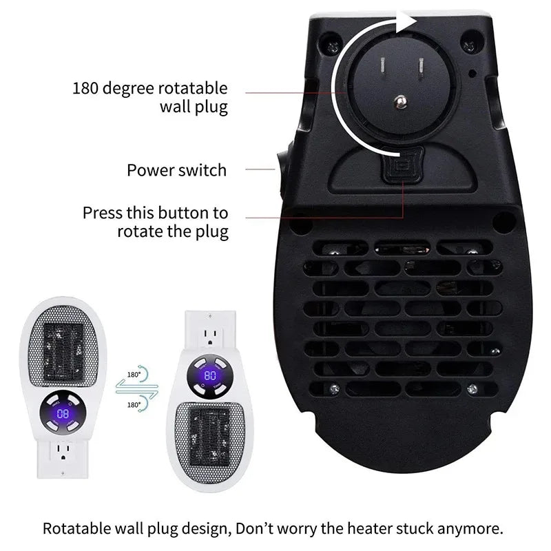 Fast Heating Portable Plug-in Wall Electric Heater Mini Radiator with Remote Control for Room Office Desk