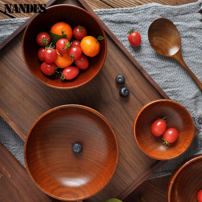 Sour Jujube Wood Old Lacquer Household Bowl Japanese Style Wooden Soup Rice Bowls Tableware For Kids Children Adults
