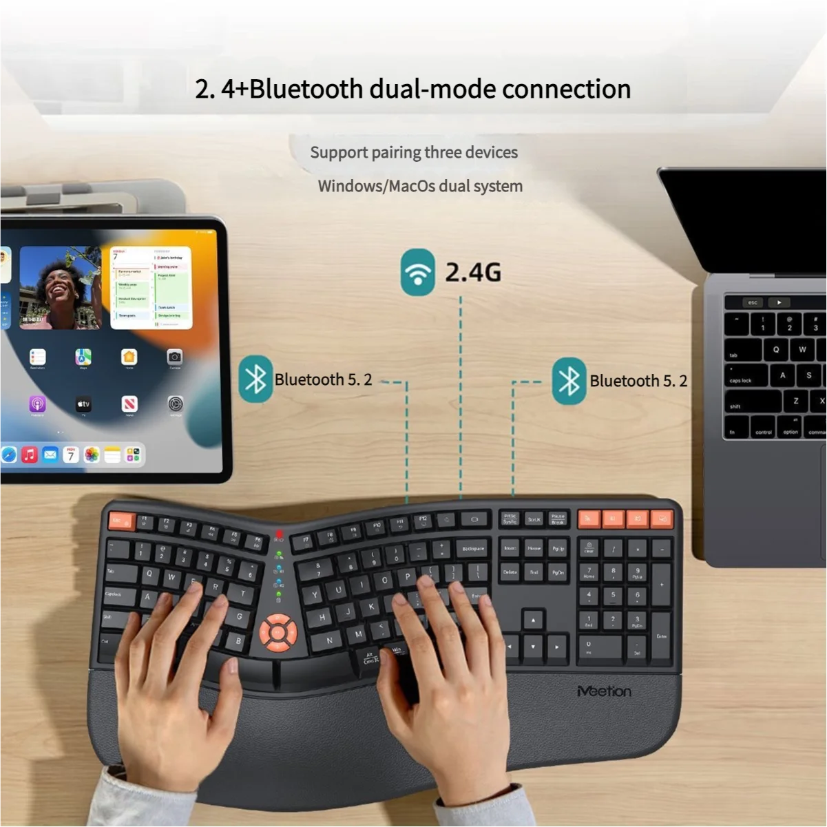 Premium 2.4G/Bluetooth Dual-Mode Rechargeable Ergonomic Keyboard And Mouse Combo Wrist Rest Multimedia Keyboard Mouse Set For PC