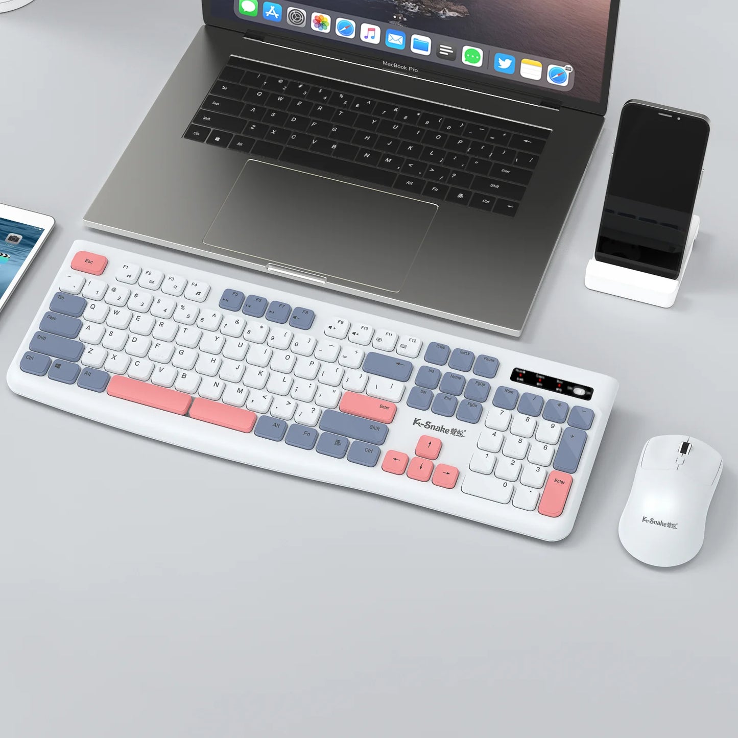 Ks Bluetooth Keyboard and Mouse Combo，Full Size Wireless Dual-Mode Connection，Low-Noise Keys for Desktop/Laptop